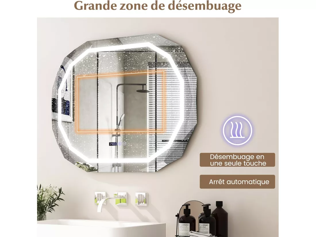 Miroir Salle de Bain LED à 3 Couleurs & Luminosité Réglable, Miroir Mural Ovale Anti-Buée, Miroir Lumineux Salle de Bain avec Interrupteur Tactile, Fonction Mémoire, 91,5 x 71 CM