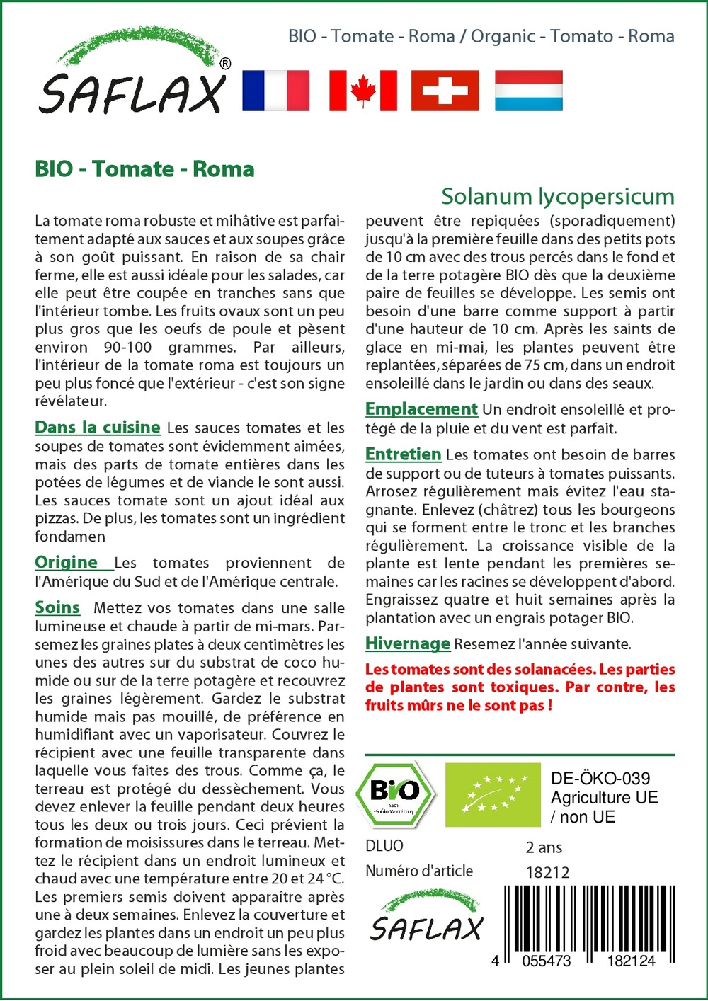 Jardin dans le sac - bio - tomate - roma - 15 graines - solanum lycopersicum