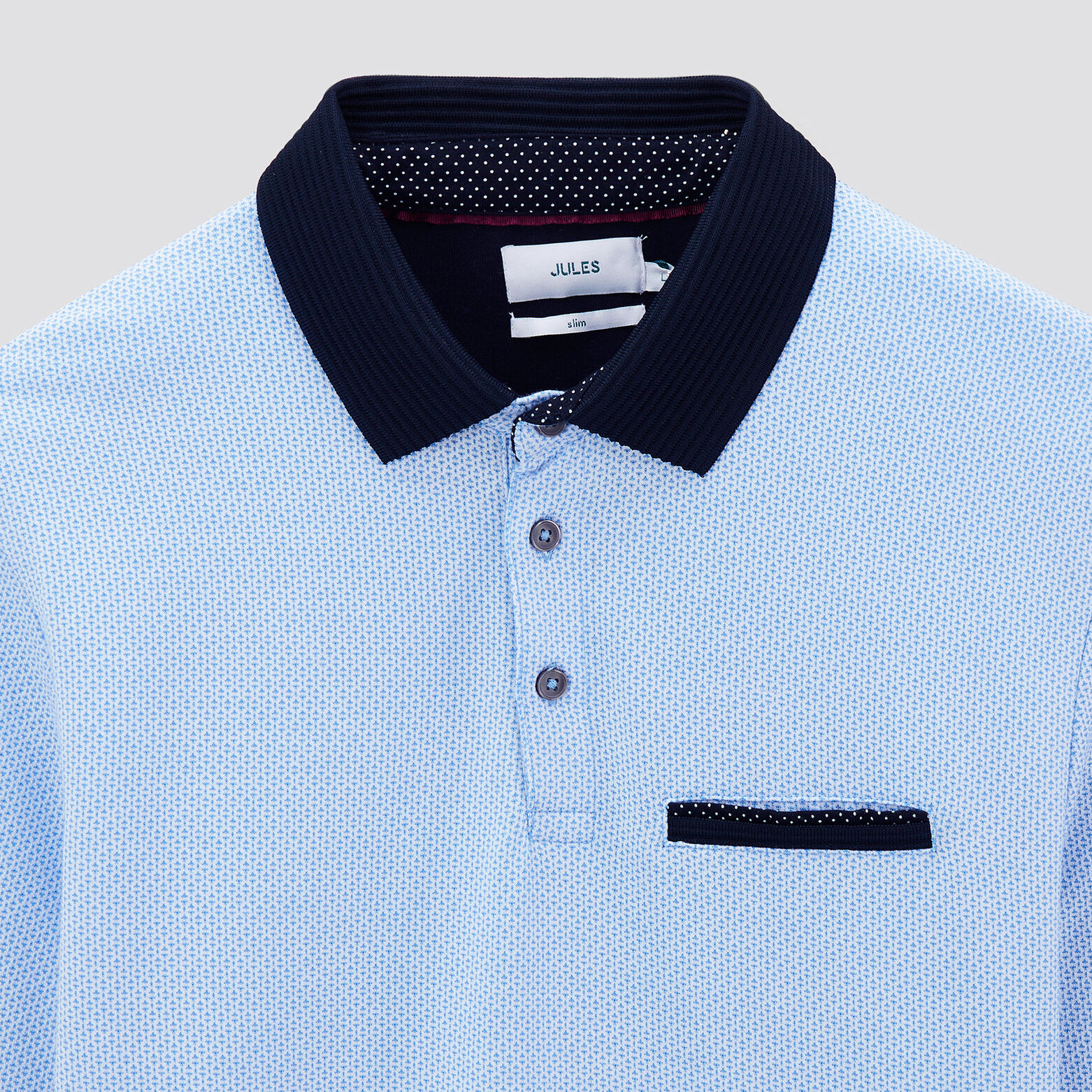 Polo manches longues jacquard à col fantaisie Bleu moyen