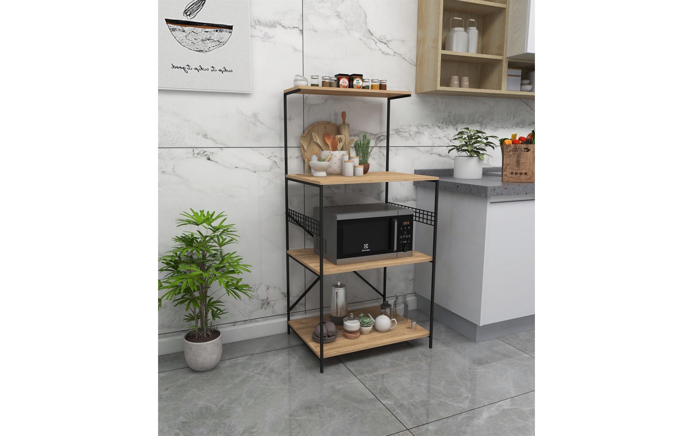 Küchenregal Anemon 60 x 124 x 45 cm, Nature/Schwarz<br>Küchenbord