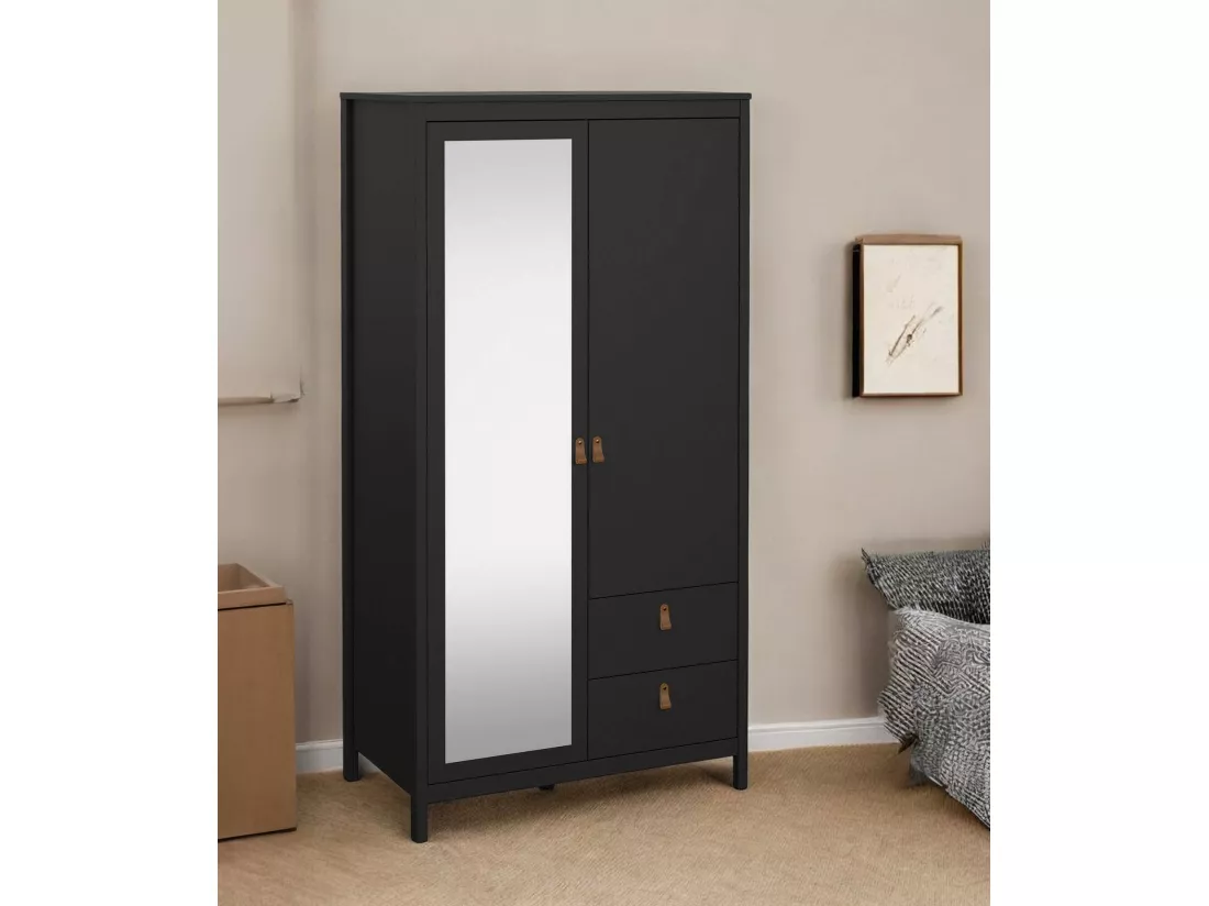Garde-robe 2 portes Dscarlat, Meubles de chambre, Penderie de plain-pied, Placard à vêtements, 102x58 h199 cm, Noir