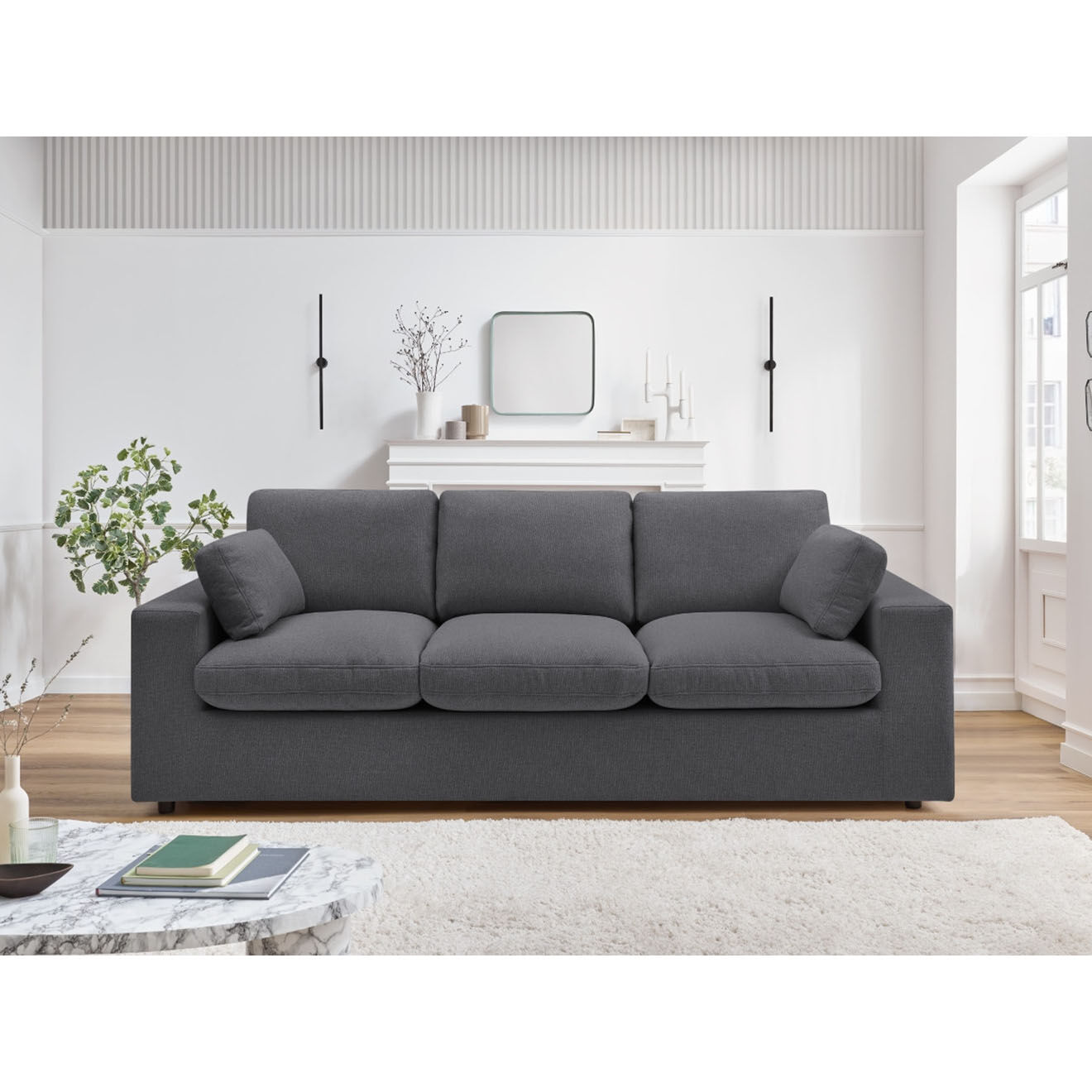 Bobochic Canapé compact belair gris foncé - 220x93x80 cm