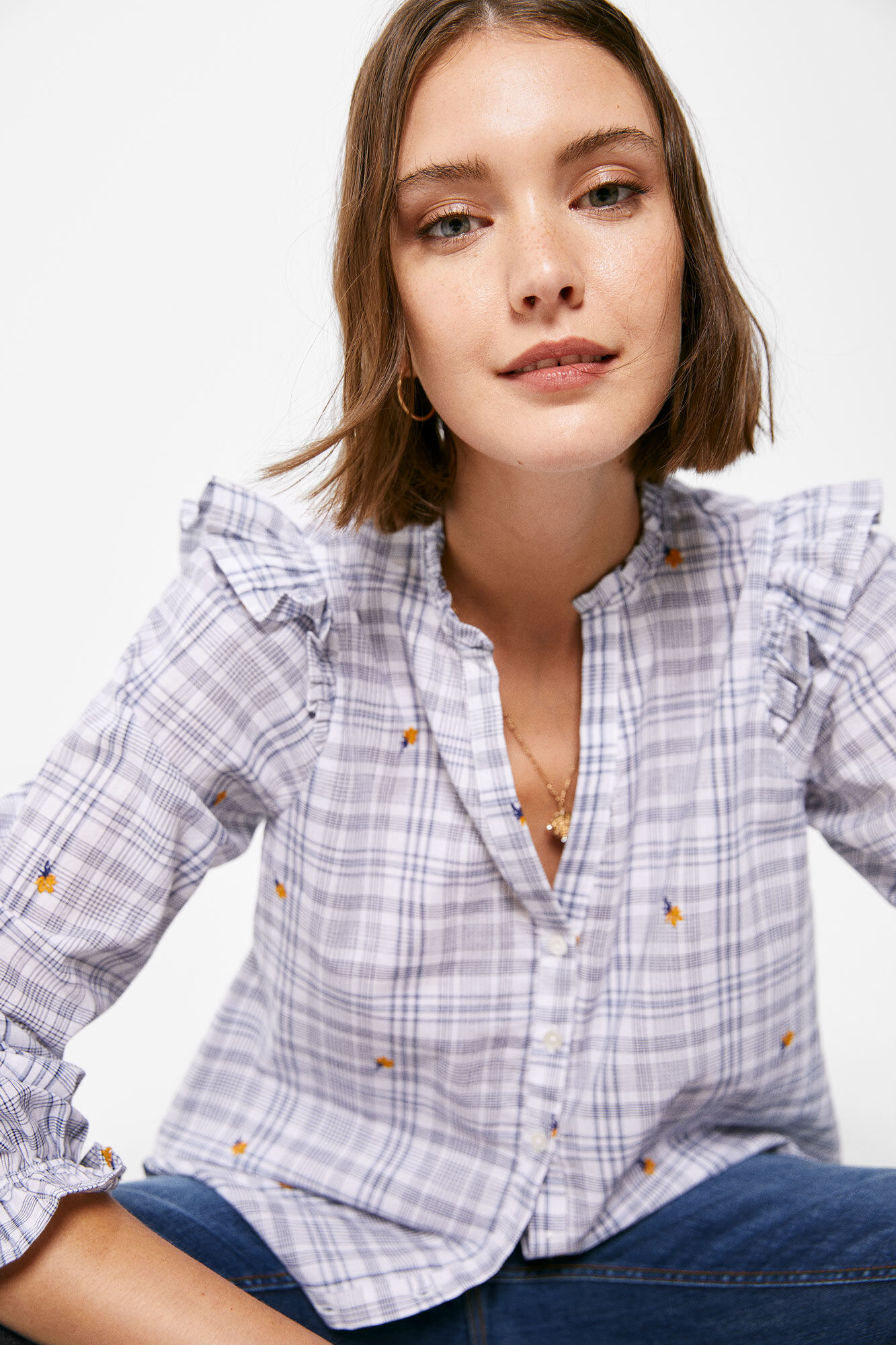 Blusa xadrez com babados