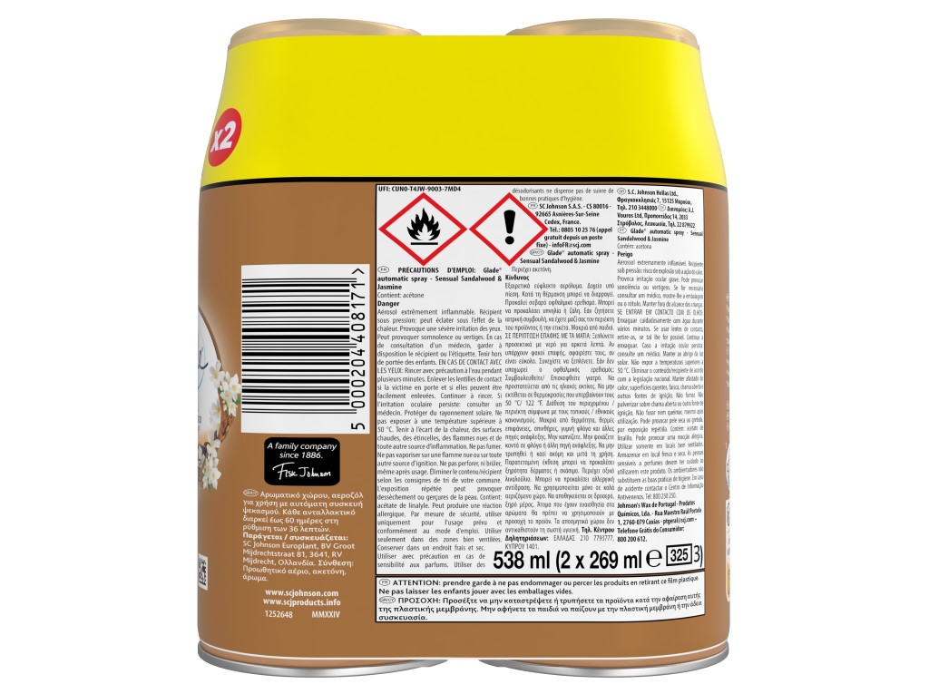 AMBIENTADOR AUTOMATIC GLADE RECARGA SANDALWOOD 2X269ML