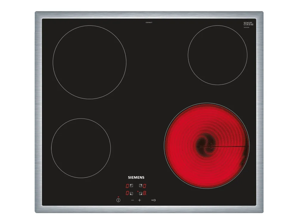 Siemens iQ100 ET645HE17 - Keramisk kogeplade - 4 plader - Niche - bredde: 56 cm - dybde: 49 cm - med rustfrit stål-pynt - sort/rustfrit stål