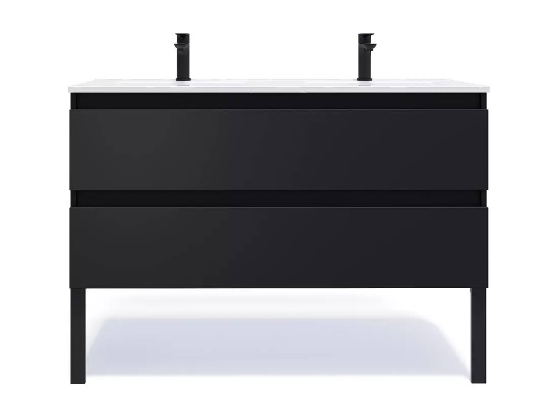 Meuble de salle de bain suspendu 2 vasques à poser 120cm 2 tiroirs Noir - Hudson