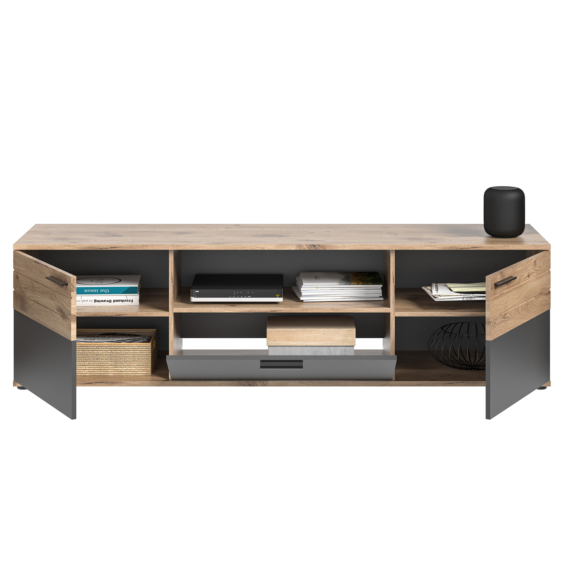 Lowboard MASON - Nox Oak - Basalt grau - 194 cm