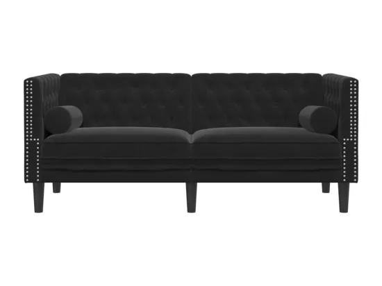 Canapé Chesterfield avec traversins 2 places noir velours