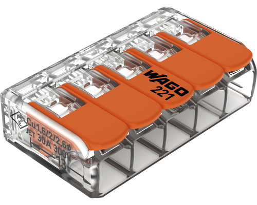 Wago 221-615 COMPACT aansluitblok 0,5-6mm² 5-aderige hefboomklem 6 stuks