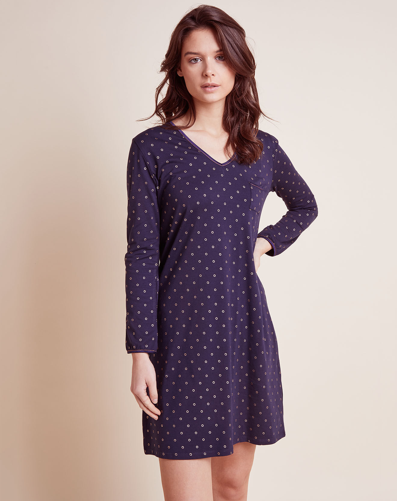 Le Chat Chemise de nuit imprimée Caline marine