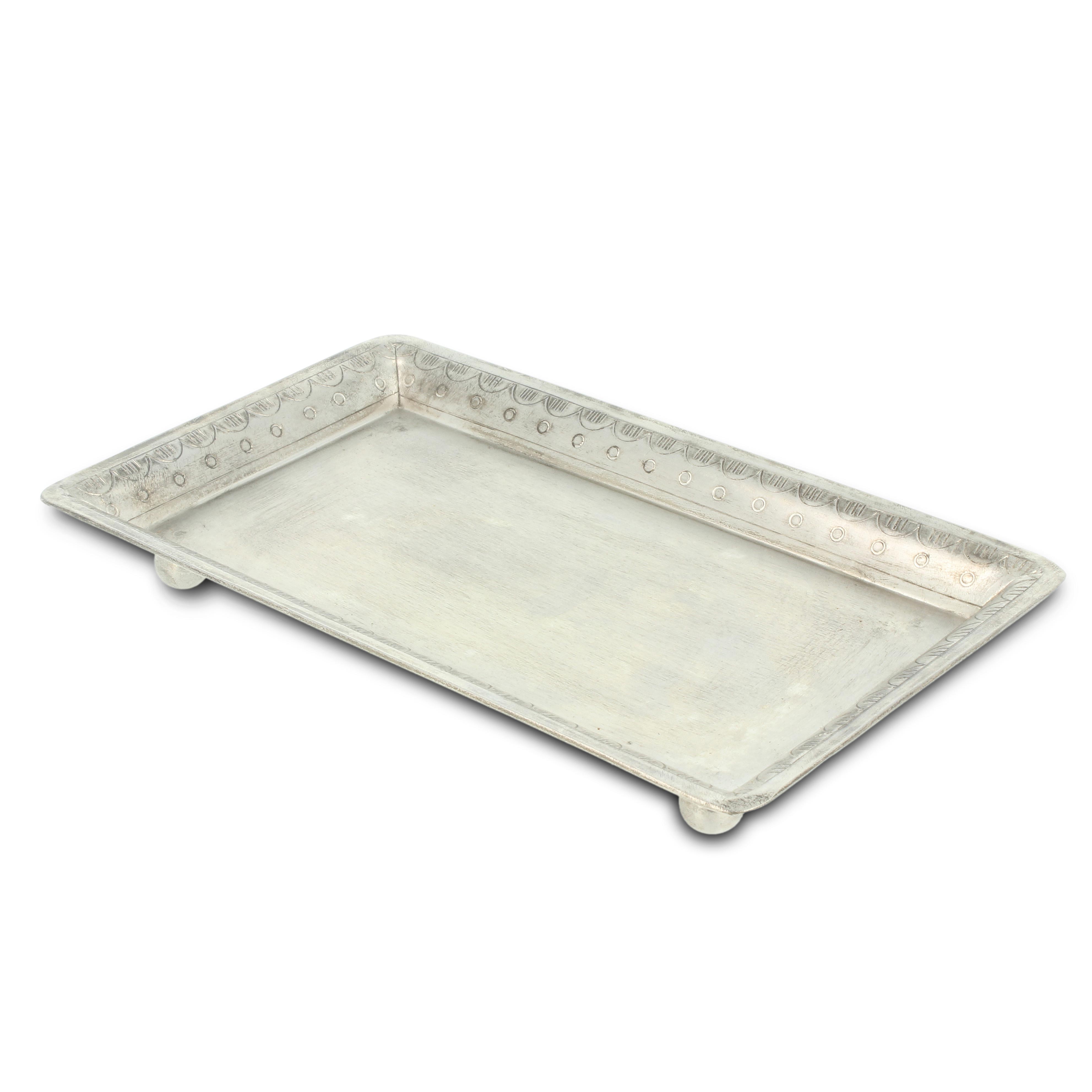 Teller eckig, vernickelt, silber, L 19,5 cm, B 12 cm, H 2,5 cm zu 9,50