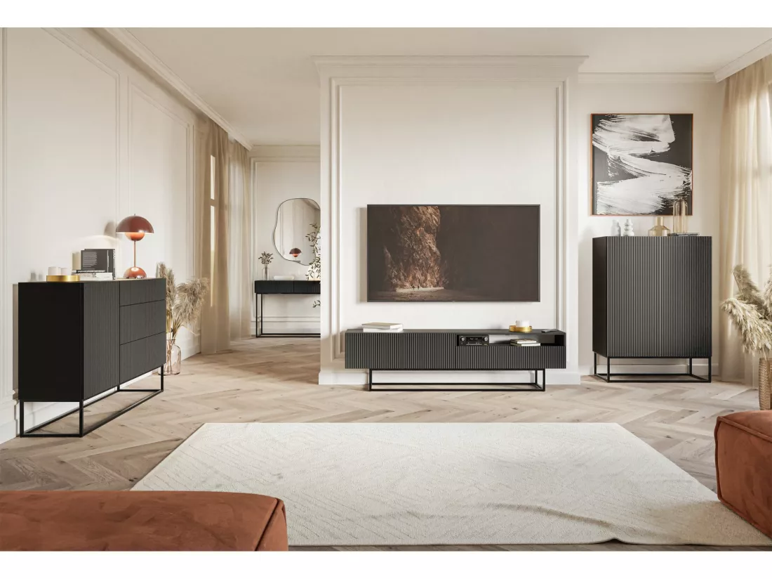 Coiffeuse avec tiroirs - noir - 110 cm - avec pieds noirs - VELDIO