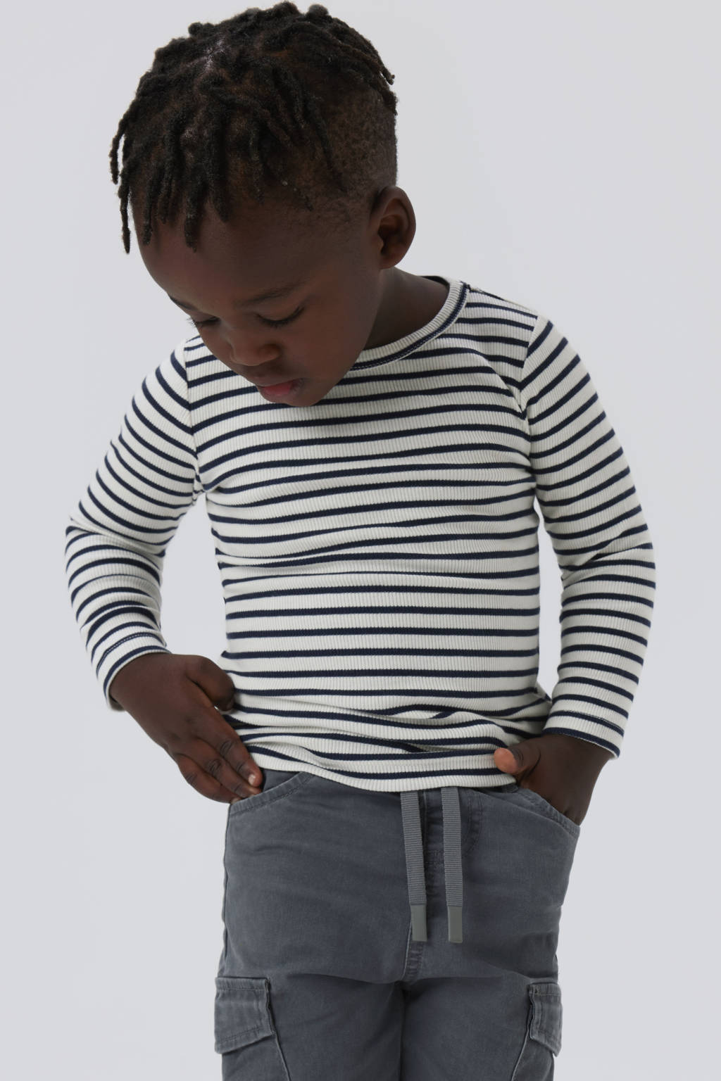 NAME IT gestreepte longsleeve NMNBANI ecru/zwart