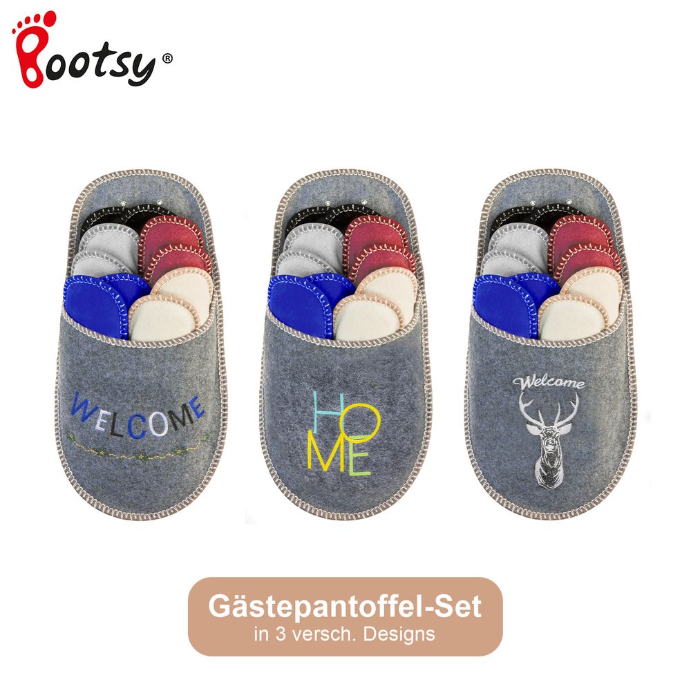 BOOTSY® 5er Set Gästepantoffeln (Unisex) • Gästehausschuhe aus Filz in verschiedenen Größen u. Farben • Filzpantoffeln Gäste • Hausschuhe Set • Gästehausschuhe Set •