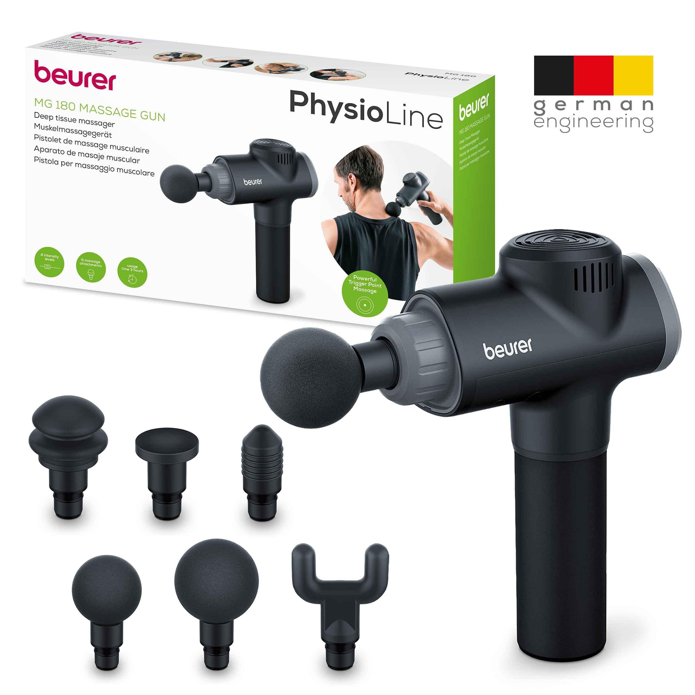 BEURER Massagepistole »MG 180 kraftvolles Muskelmassagegerät mit 6 Aufsätzen« Massage-Gun mit 4 Intensitätsstufen, kraftvolle Triggerpunktmassage