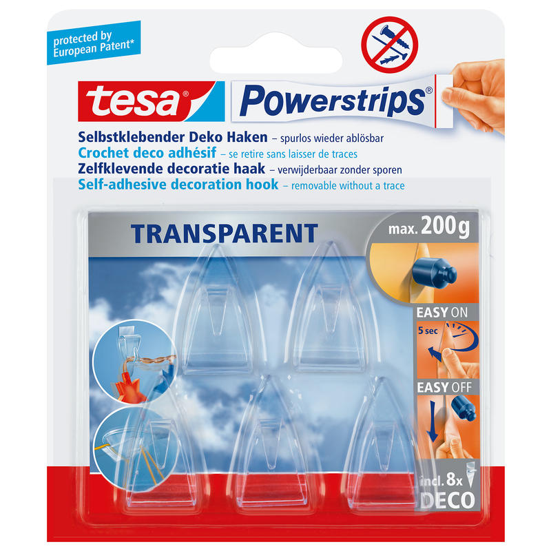 Tesa Deco-Haken, transparent, 5 Stk., 5 Stück