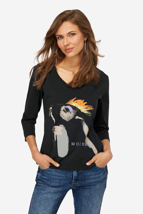 T-Shirt, Robbe, V-Ausschnitt, 3/4-Ärmel, OEKO-TEX