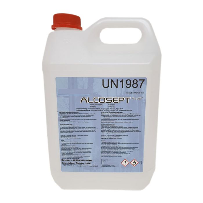 Alcohol oppervlakte 5ltr desinfectie alcohol 80% 5liter Toelatingsnummer: 14022 N (74416) om gedesinfecteerde oppervlakten te krijgen
