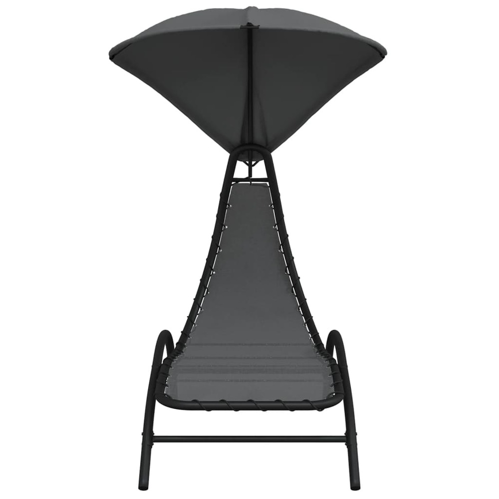 Transat chaise longue bain de soleil lit de jardin terrasse meuble d'extérieur et auvent 167 x 80 x 195 cm tissu et acier gri
