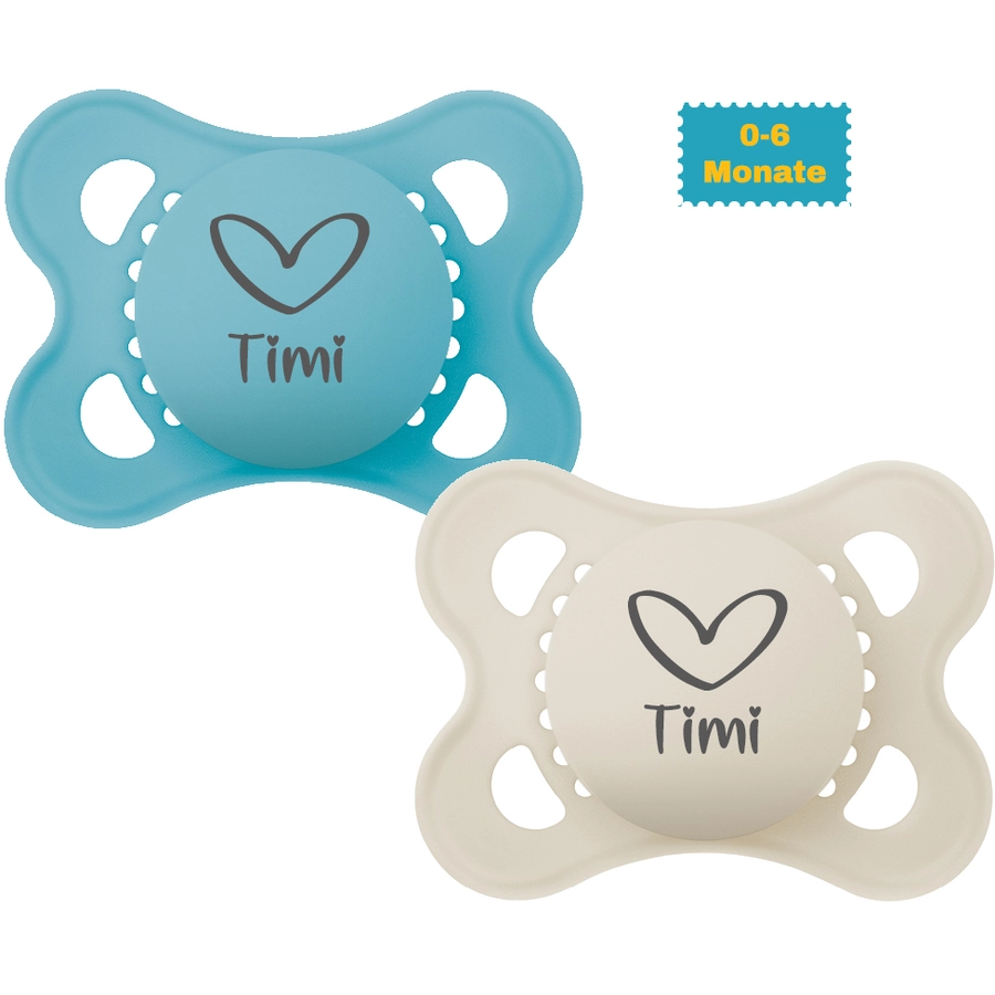 Schnullireich Schnuller mit Namen  Namensschnuller MAM Pure Herz – 2er Set (Junge) Blau