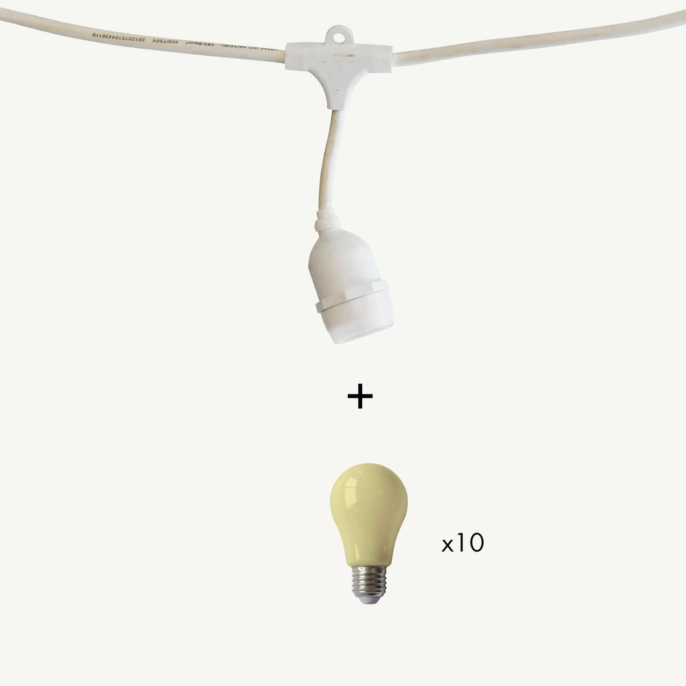 Guirlande guinguette java e27 - 10 ampoules a60 blanc chaud - 5m - prolongeable