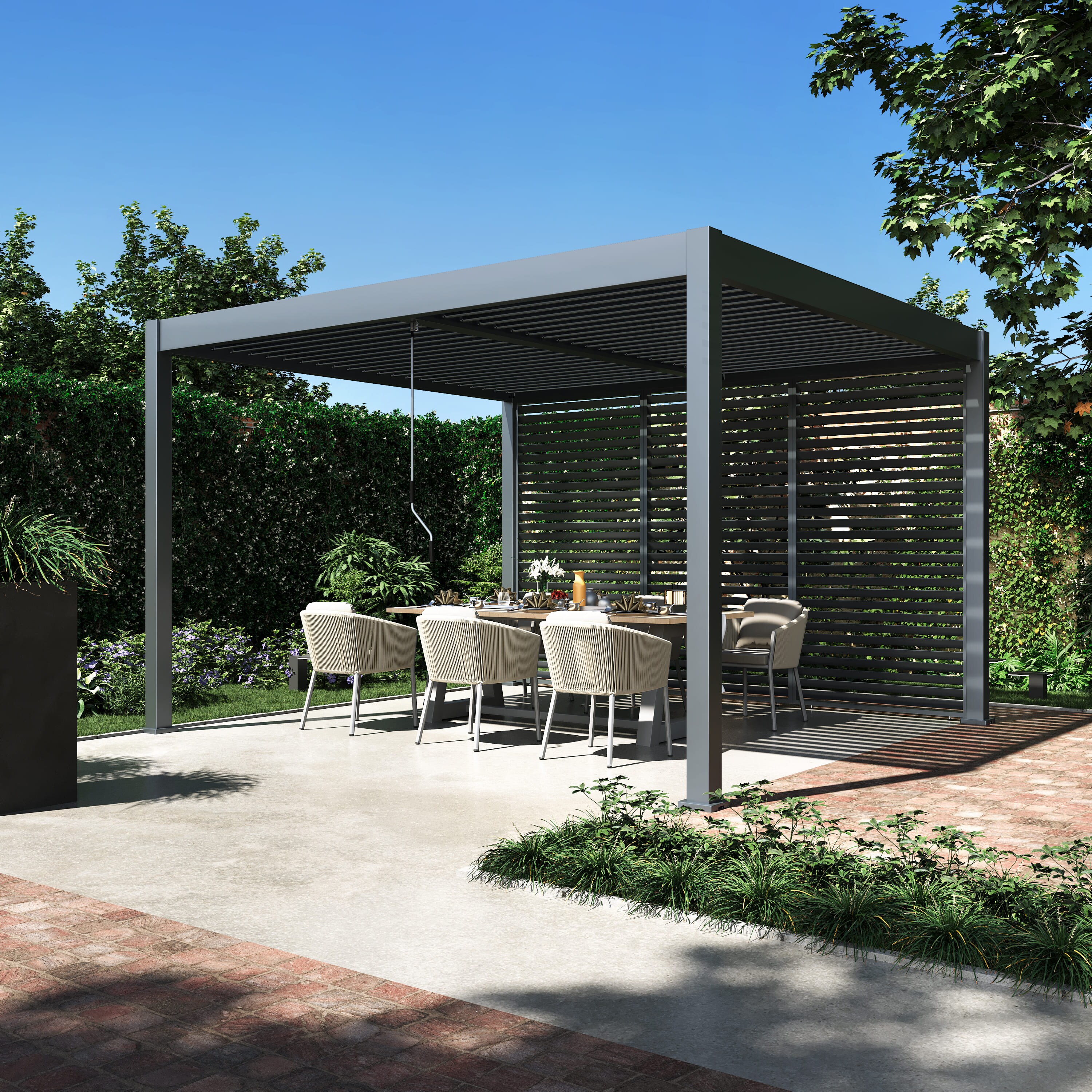 Pergola Pavillon mit Lamellen Dach Oasis 3,6 x 4m anthrazit