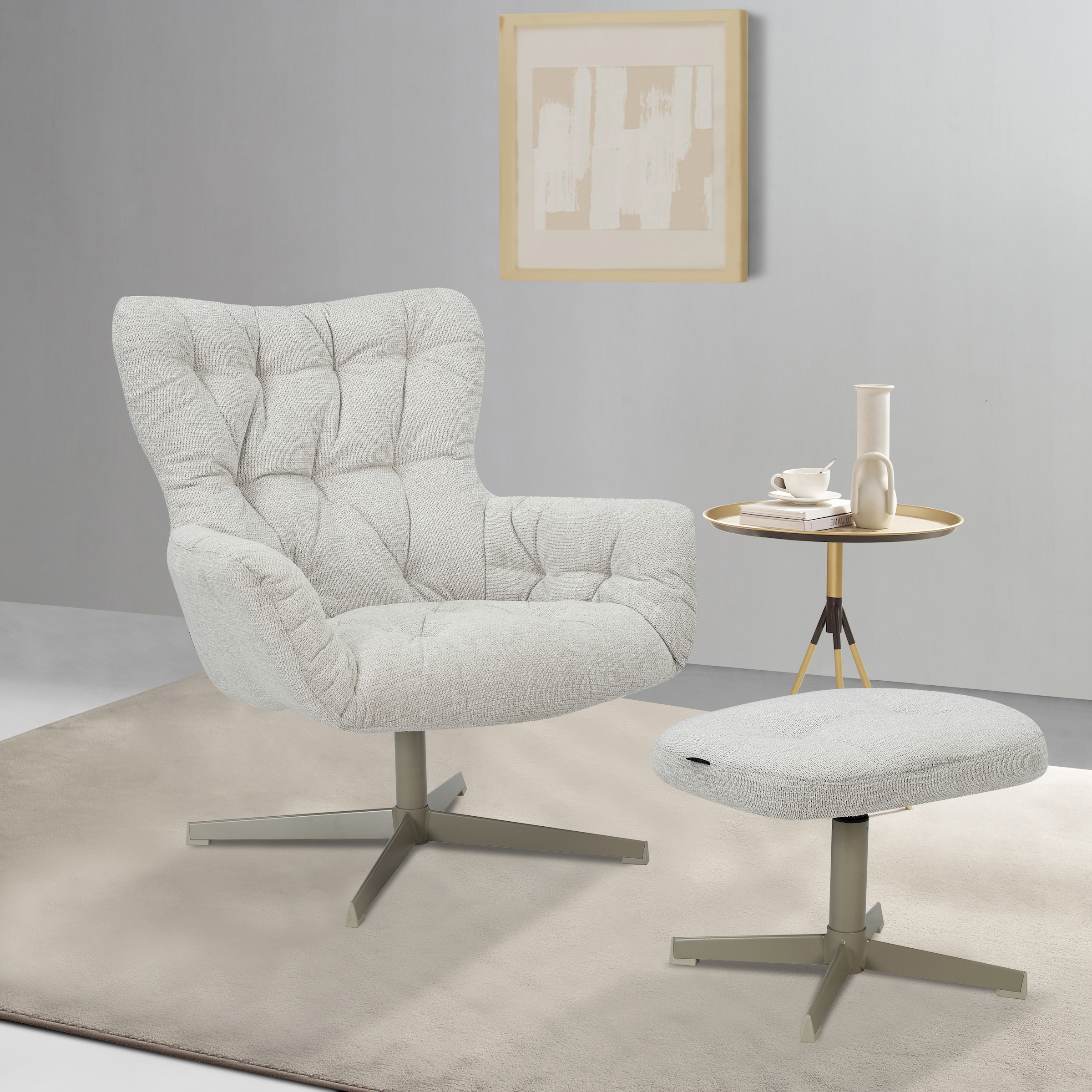 Home affaire Drehsessel »VERGAS Ohrensessel mit Hocker im Set« Relaxsessel mit 360-Grad-Drehfunktion u. Hocker, Web-Stoff