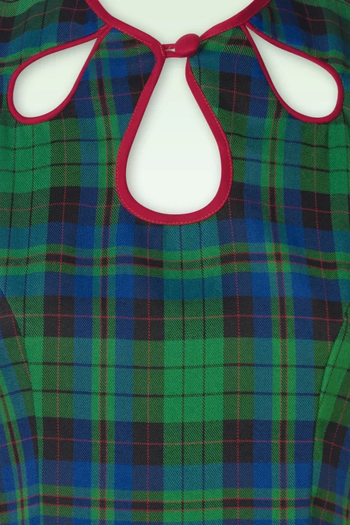 Banned Retro Winter Check Flare swing jurk in groen