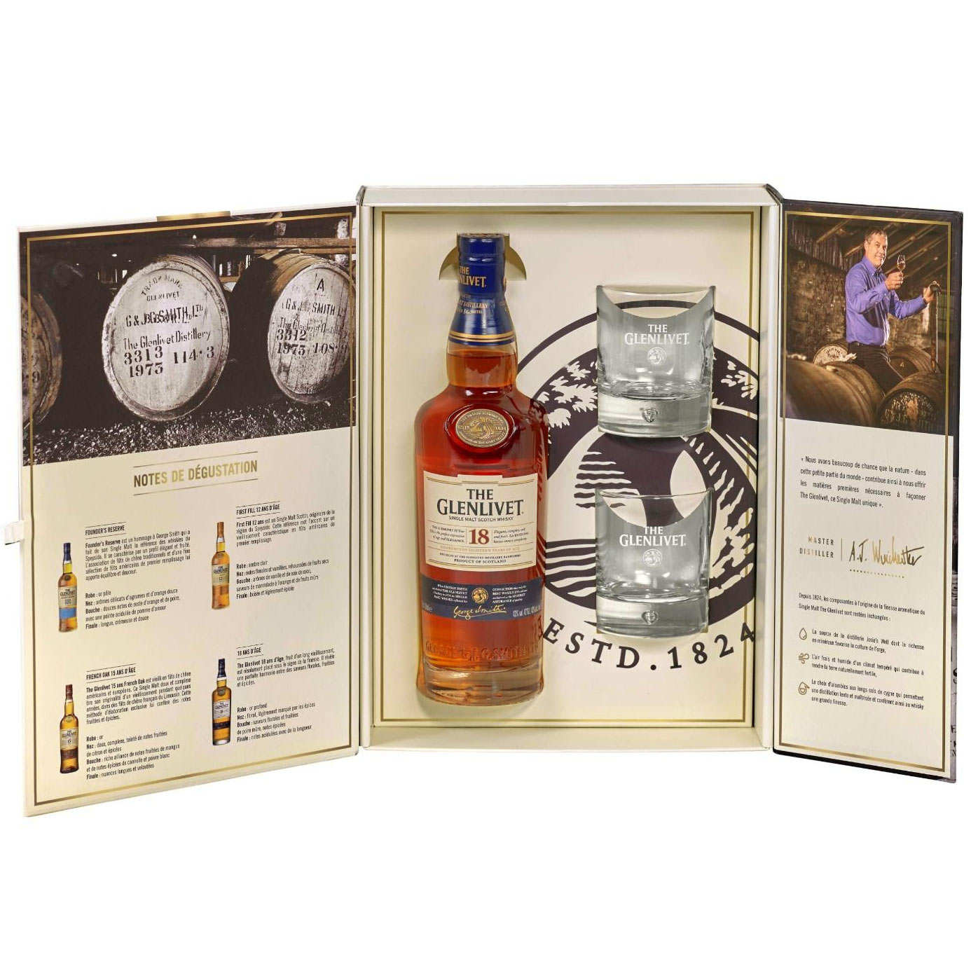 Whisky the Glenlivet 18 ans d'âge - coffret avec 2 verres