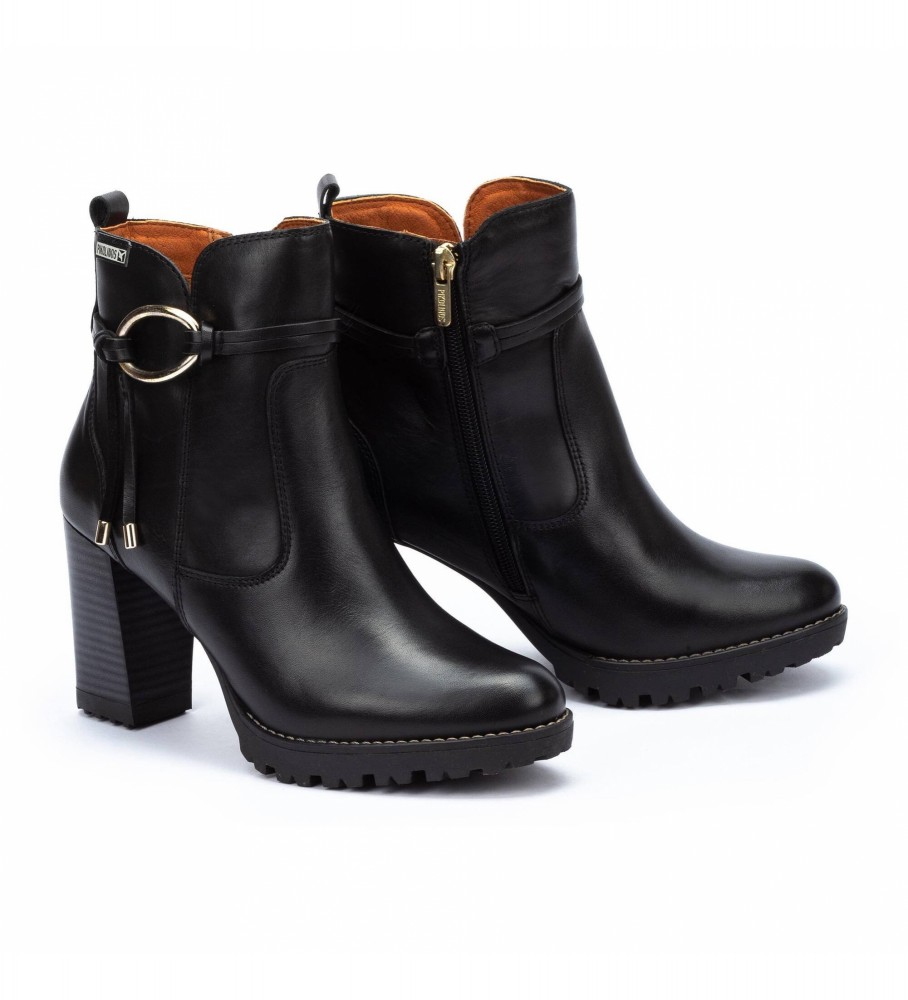 Botas de cano curto Pikolinos Conelly em couro preto - Altura do salto: 9 cm -