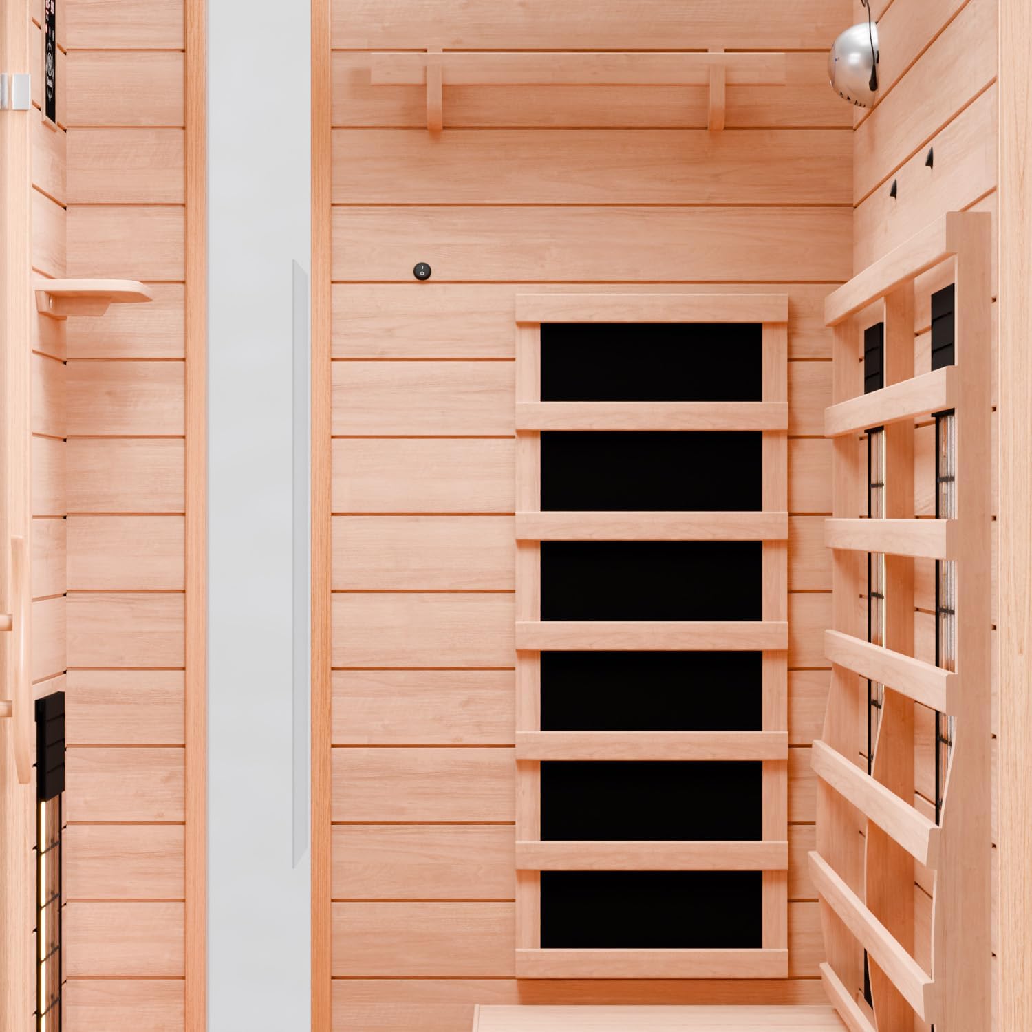 Dewello® Infrarotkabine Infrarotsauna Pierson 135cm x 105cm 1-2 Personen aus Hemlock Holz mit Vollspektrumstrahler, Bodenstrahler, LED-Farblicht, Bluetooth, FM,MP3,USB