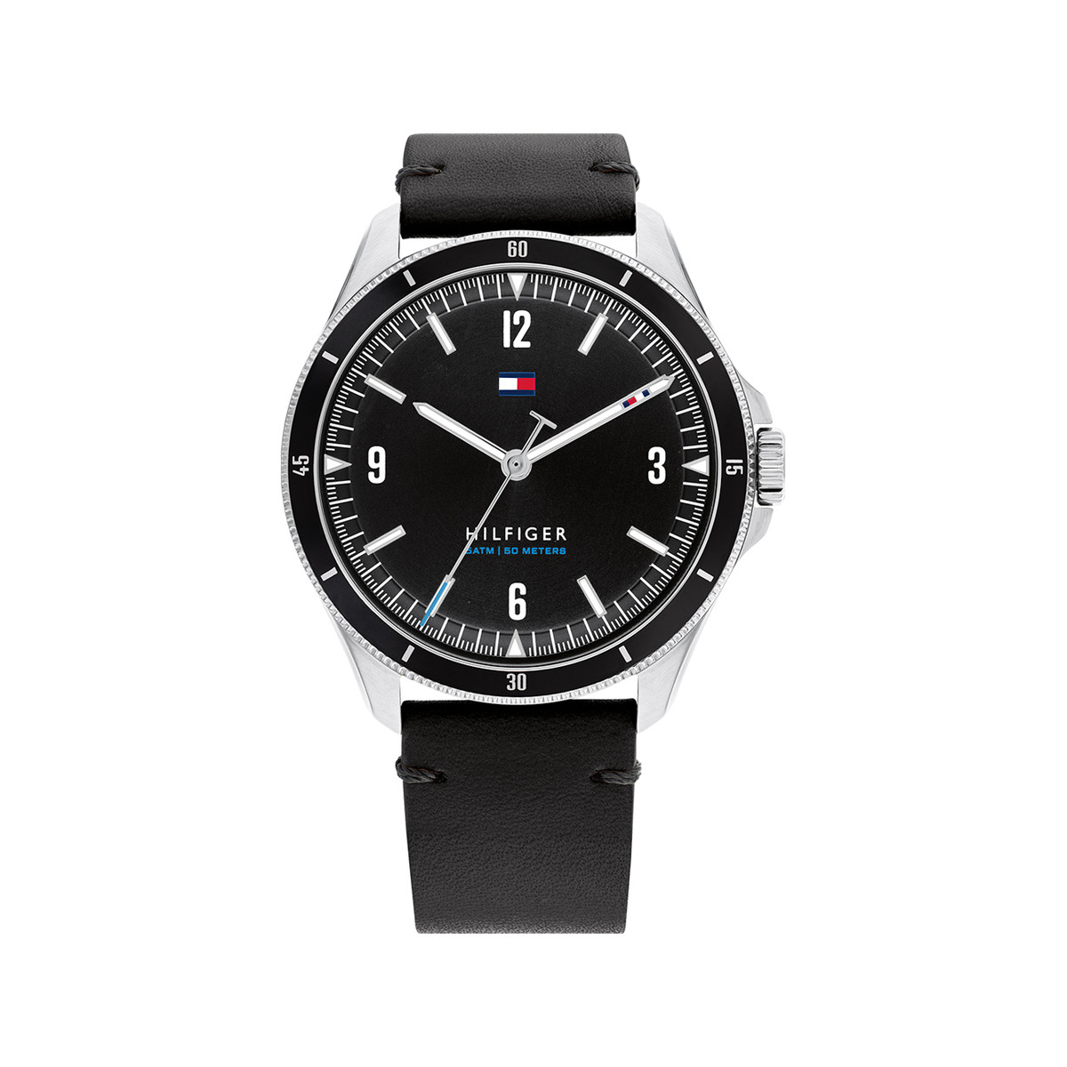 Montre Tommy Hilfiger homme acier bracelet cuir noir