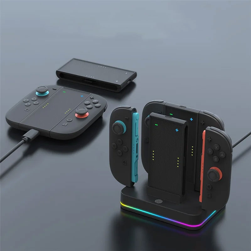 (4-fach) Ladestation Charging Dock für Nintendo Switch 2 Joy-Cons mit LED-Anzeige und USB-C Anschluss - Schwarz