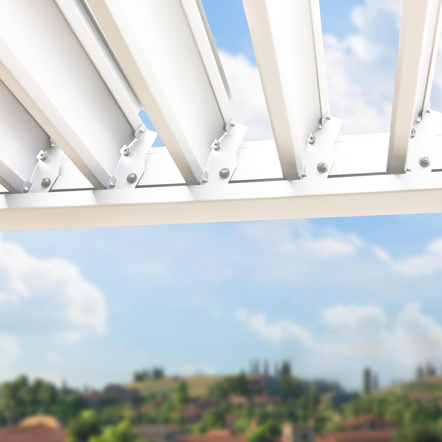 PRIMEYARD Pergola 3x3 m weiße Aluminium-Pfosten mit Lamellendach aus Stahl Terrassenüberdachung