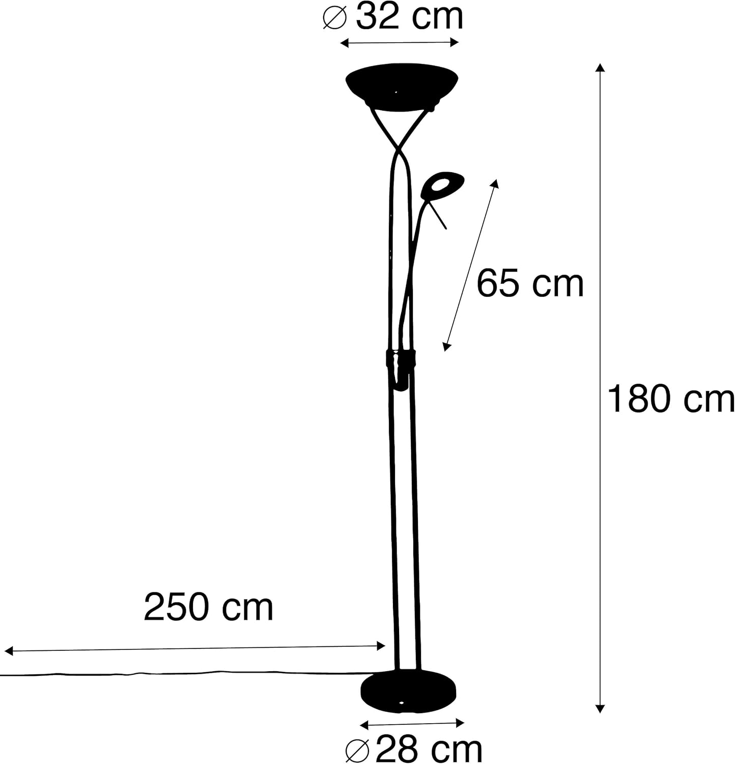 QAZQA - Modern Stehleuchte I Stehlampe I Standleuchte I Lampe I Leuchte Messing inkl. LED und Dimmer mit Leselampe - Empoli Dimmer I Dimmbar I Wohnzimmer I Schlafzimmer I Deckenfluter - Stahl Länglich