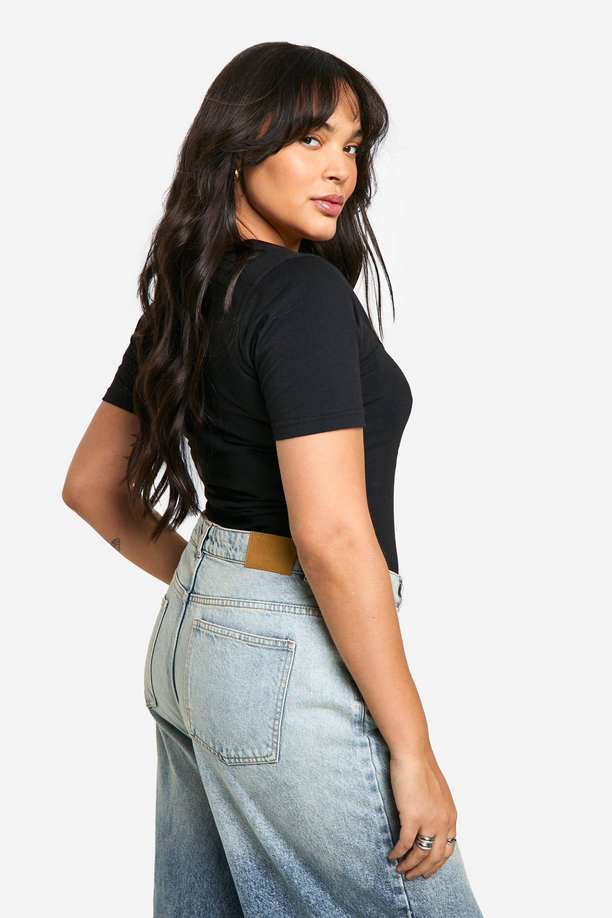 boohoo Boohoo Basics Plus Bodysuit en coton à encolure carrée et manches courtes