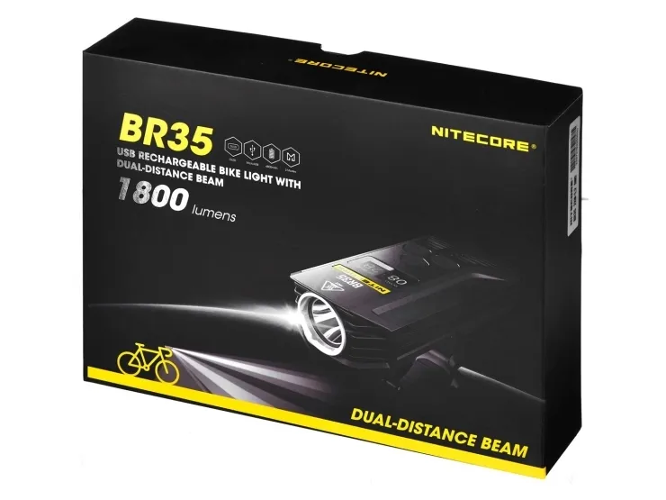 Nitecore BR35, Cykellygte, Sort, 1 m, IPX7, LED, 1800 lm