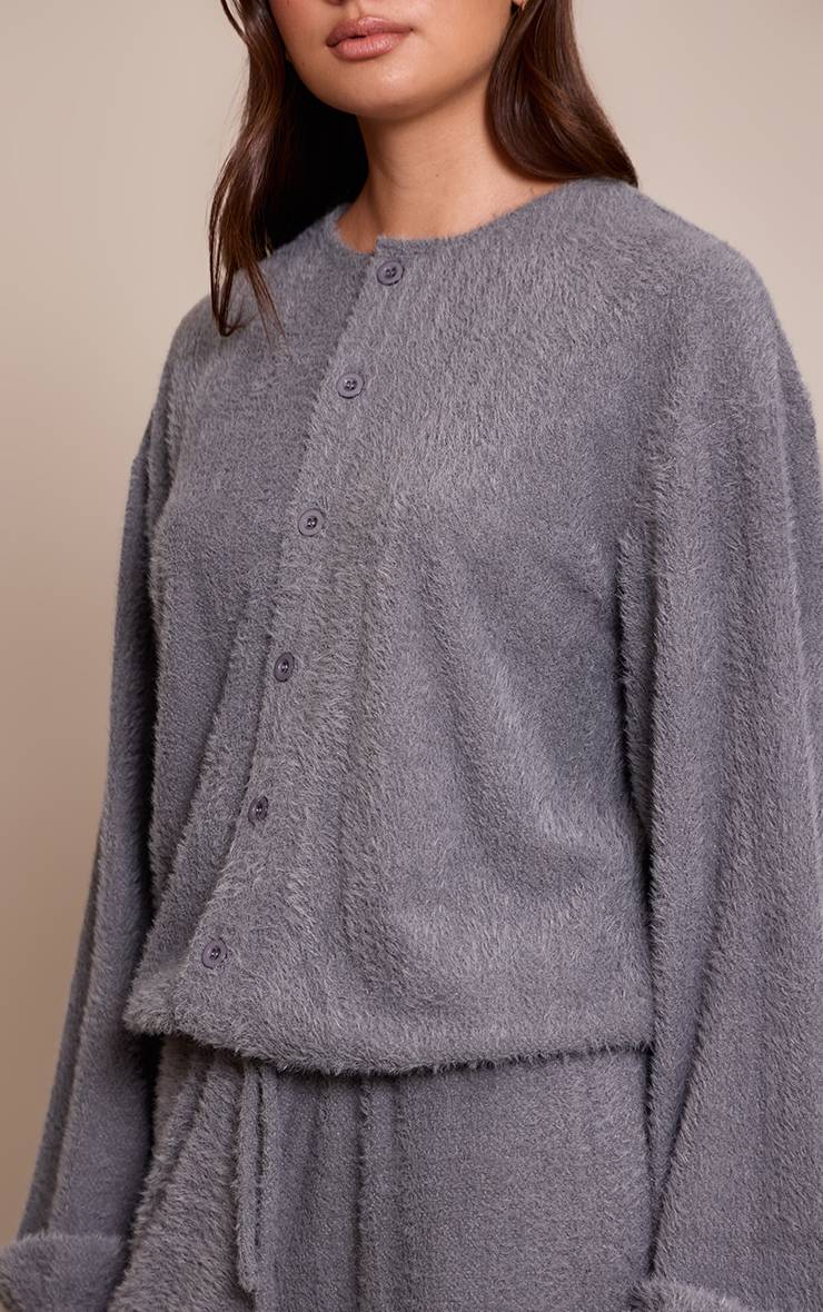 Gris Ensemble Cardigan Texturé À Manches Longues Et Boutons