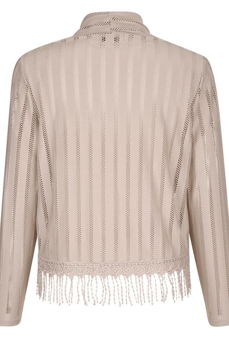 Shirtjacke, Straight Fit, V-Ausschnitt, Fransensaum