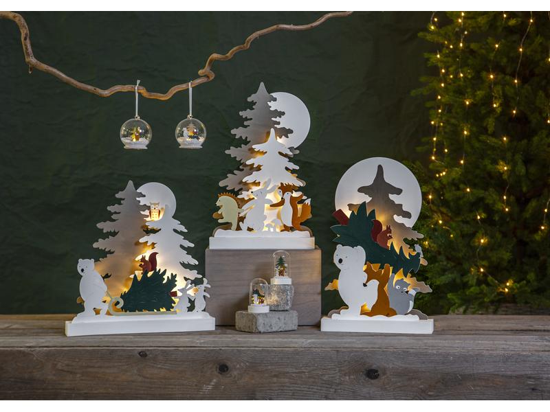 Star Trading Tischdeko Forest Friends, 45 cm, Holz Beleuchteter Wald mit Tieren