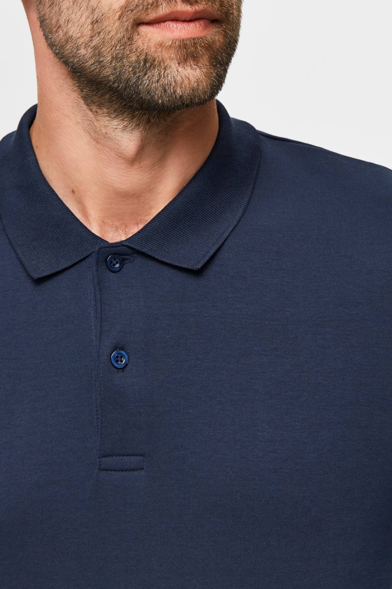 Camisa polo de manga comprida em algodão orgânico - Azul