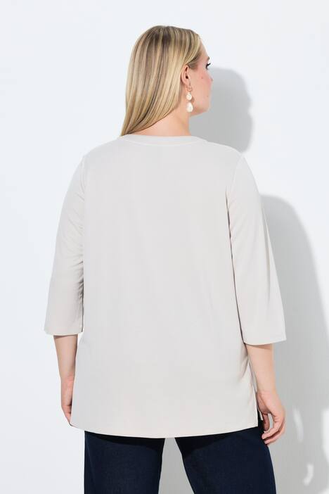 Tunika-Shirt, A-Linie, Tunika-Ausschnitt, 3/4-Arm, graubeige