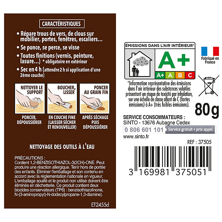 Pâte à bois à l'eau Pin Sintobois 80g