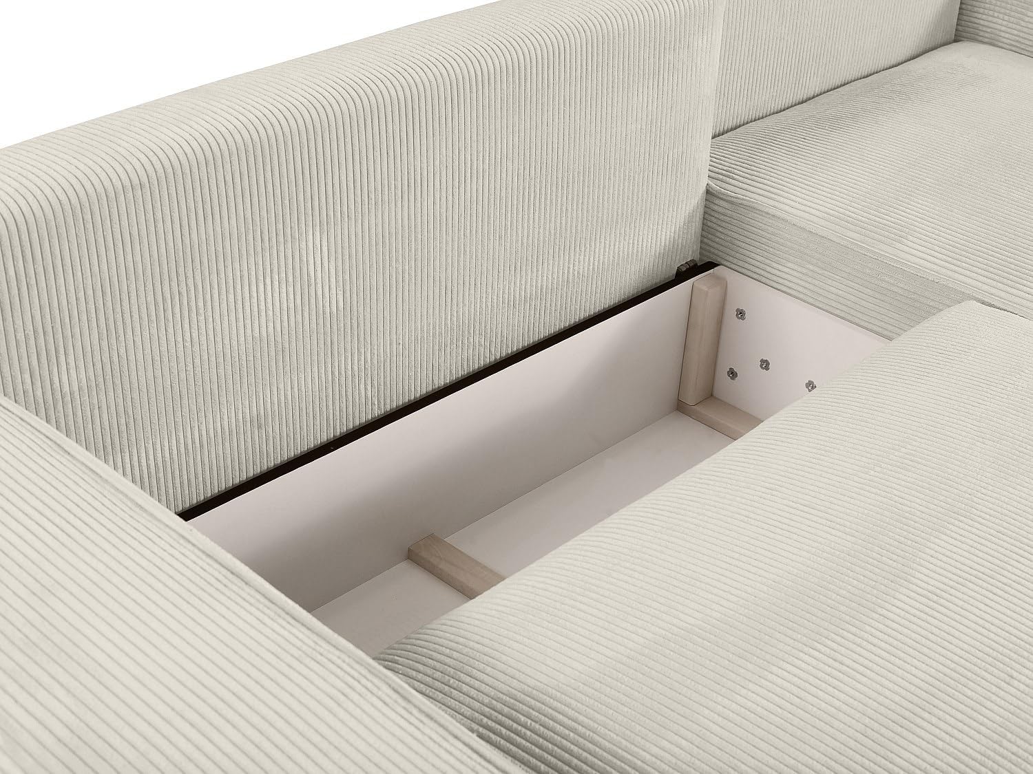 Vente-unique-Ecksofa mit Schlaffunktion - Ecke Rechts - Cord - Beige - Amelia