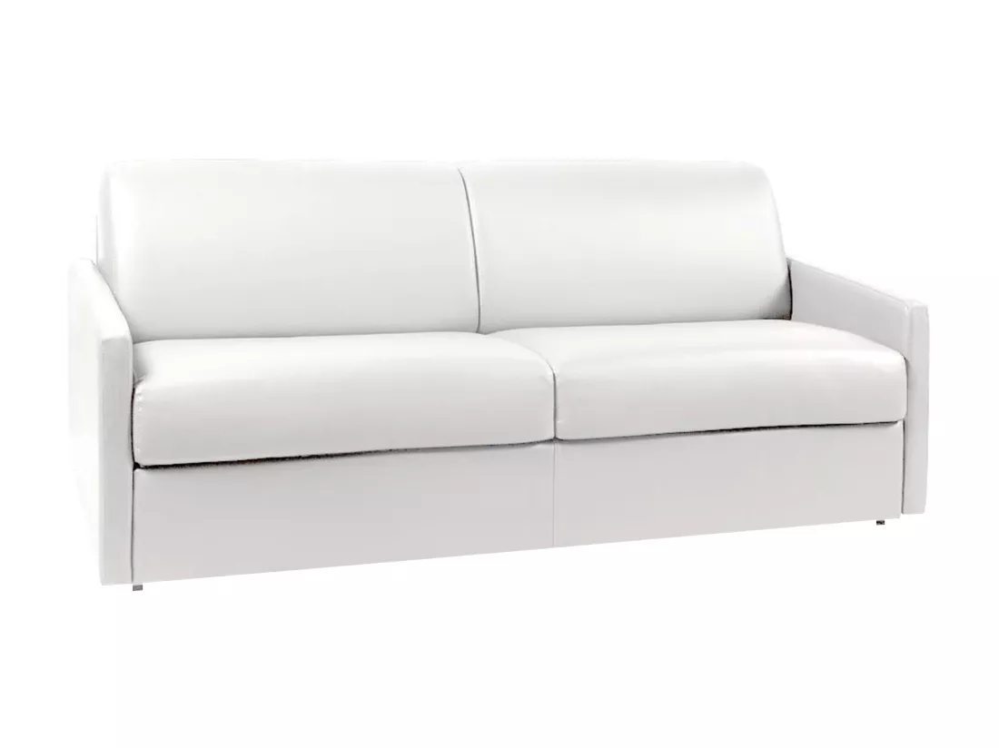 Canapé 4 places convertible express en simili blanc - Couchage à lattes larges 160 cm - Matelas 18 cm CALIFE