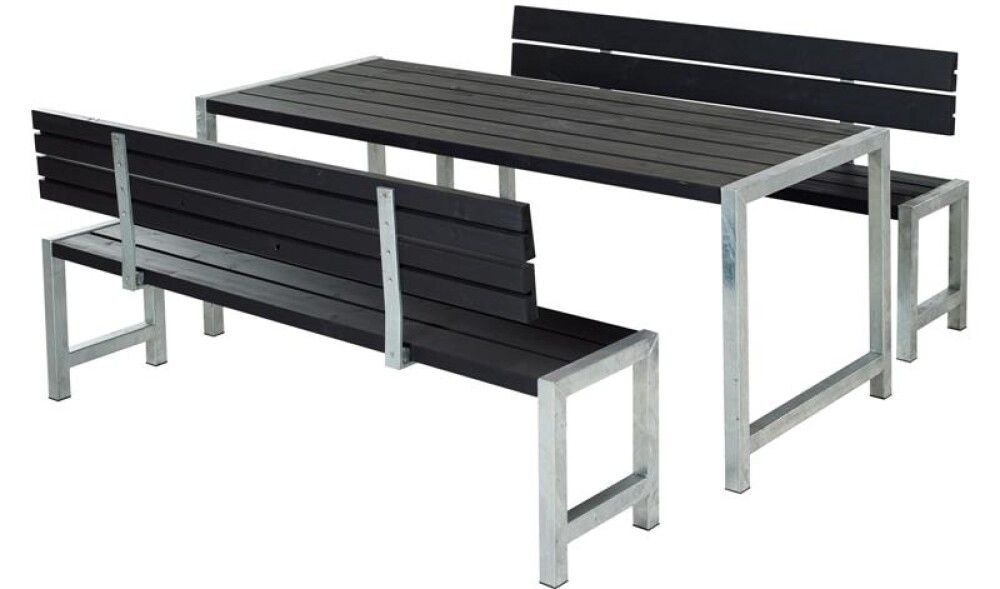 BENKESETT PLUS BORD/BENKER MED RYGGSTØTTE 186CM SVART