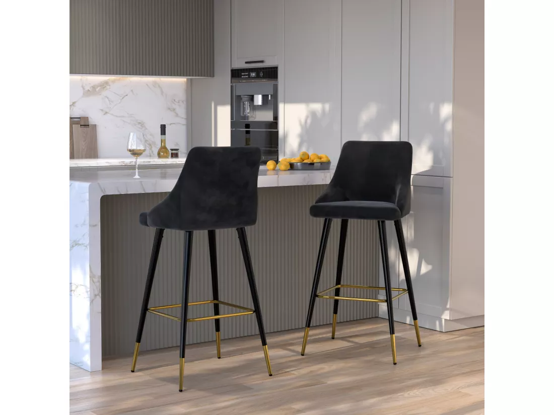 Lot de 2 chaises de bar 77.5 cm en velours noir - Aristote