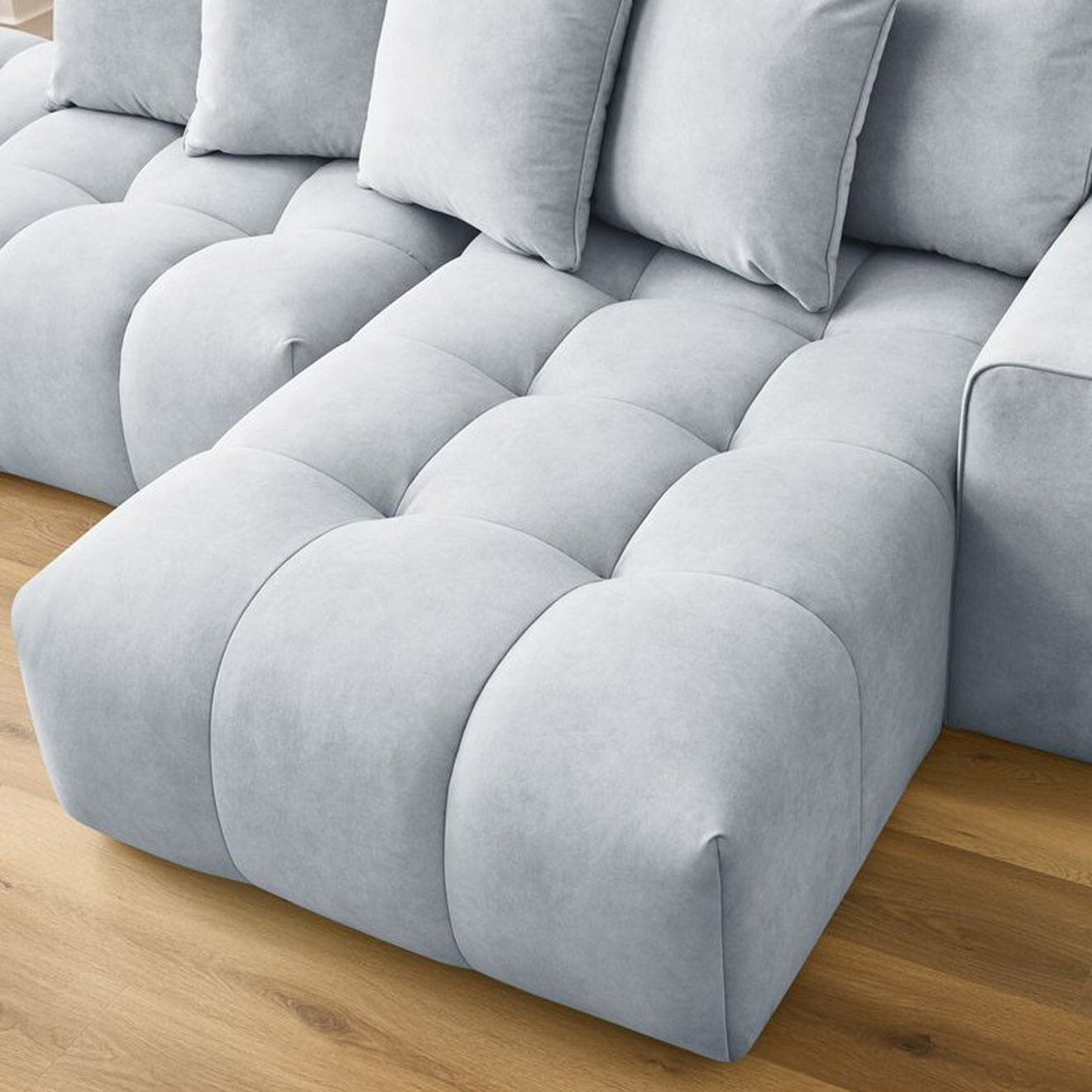 Bobochic Canapé d'angle fixe mont-blanc velours angle droit gris clair - 313x176x97 cm