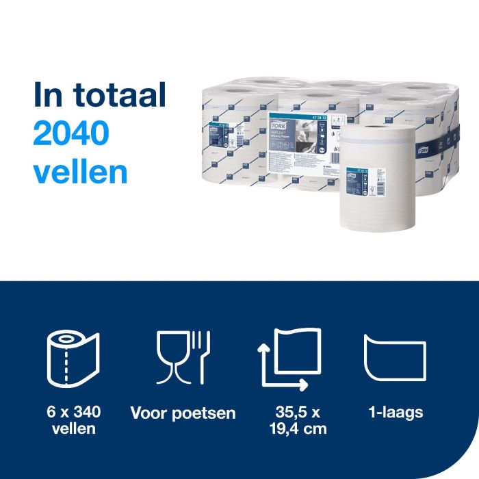 Tork 473412 6st Reflex Wiping Centerfeed poetsrol 1-lgs wit M4 pak à 6 rol (473412)