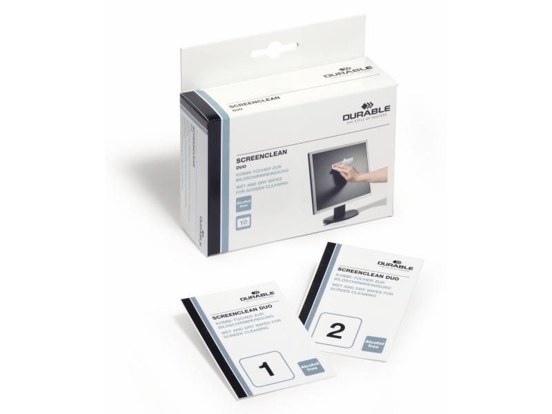 DURABLE Reinigungstücher Screenclean duo 10 Stück Reinigungstücher